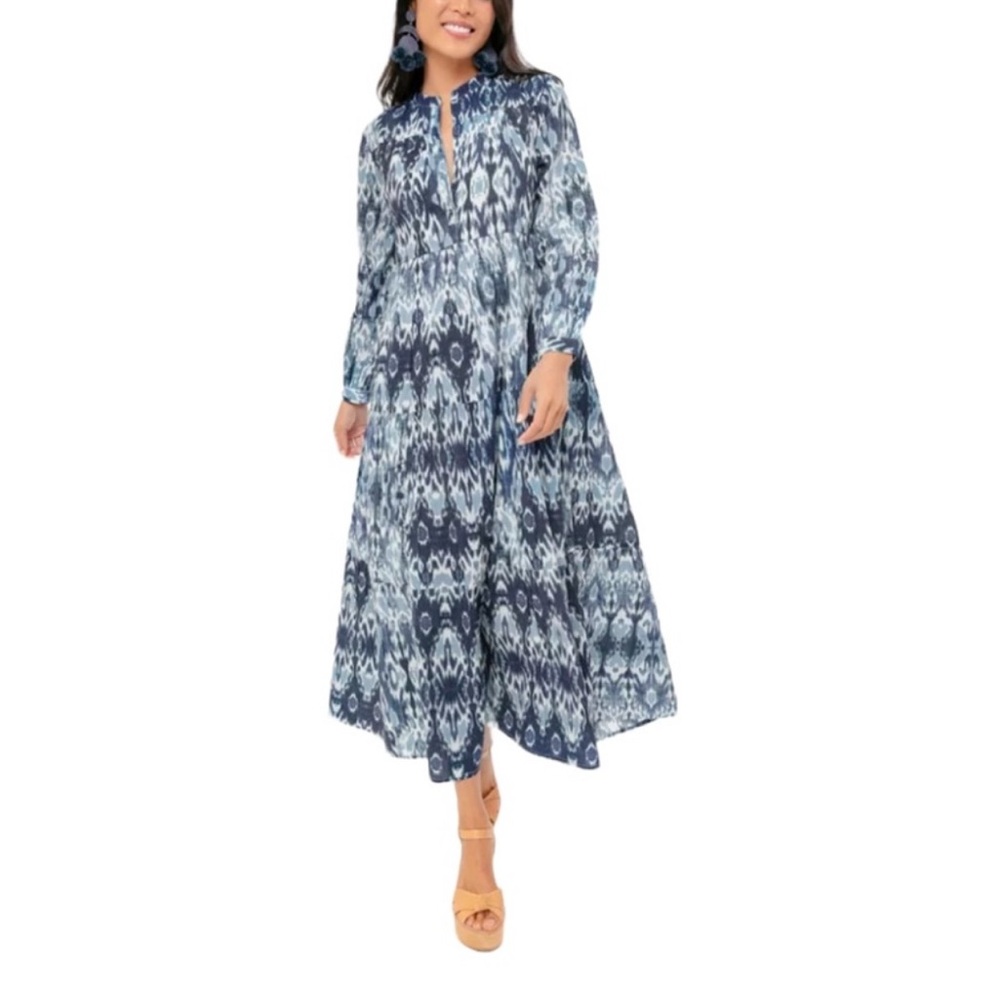 Tuckernuck Ro's Garden Tyla Blue Print Long Dress Women's Size Small